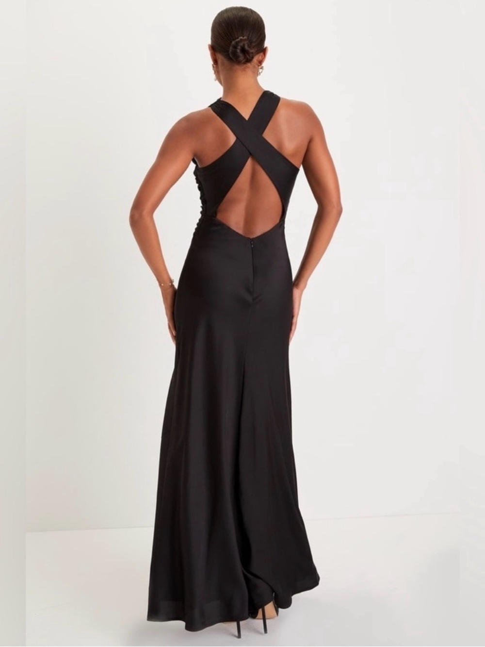 NWT Lulus Effortlessly Sensational Black Satin Backless Maxi Dress - Picture 2 of 6